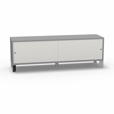 Armoire sur pieds H. 55,2 x L. 165 x P. 43,2 cm - structure dcor gris aluminium - portes coulissantes Altuglas coloris blanc avec accs face utilisateurs