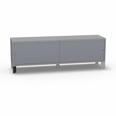 Armoire sur pieds H. 55,2 x L. 165 x P. 43,2 cm - structure dcor gris aluminium - portes coulissantes Altuglas coloris gris fum avec accs face utilisateurs