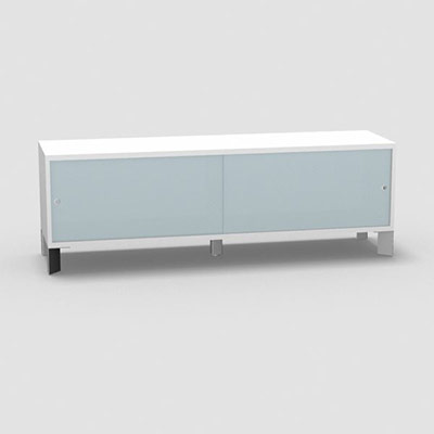 Armoire sur pieds H. 55,2 x L. 165 x P. 43,2 cm - structure dcor blanc neige - portes coulissantes Altuglas coloris bleu lagon avec accs face utilisateurs