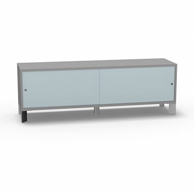 Armoire sur pieds H. 55,2 x L. 165 x P. 43,2 cm - structure dcor gris aluminium - portes coulissantes Altuglas coloris bleu lagon avec accs face utilisateurs