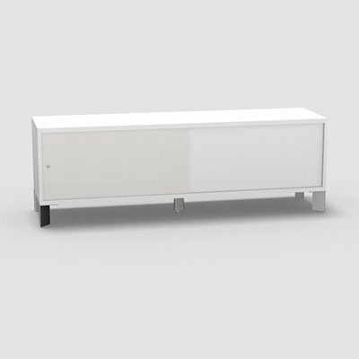 Armoire sur pieds H. 55,2 x L. 165 x P. 43,2 cm - structure dcor blanc neige - portes coulissantes Altuglas coloris blanc avec accs double face