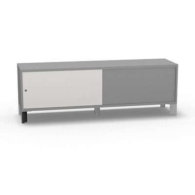Armoire sur pieds H. 55,2 x L. 165 x P. 43,2 cm - structure dcor gris aluminium - portes coulissantes Altuglas coloris blanc avec accs double face
