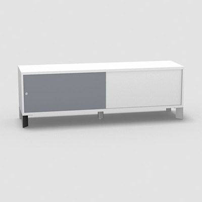 Armoire sur pieds H. 55,2 x L. 165 x P. 43,2 cm - structure dcor blanc neige - portes coulissantes Altuglas coloris gris fum avec accs double face