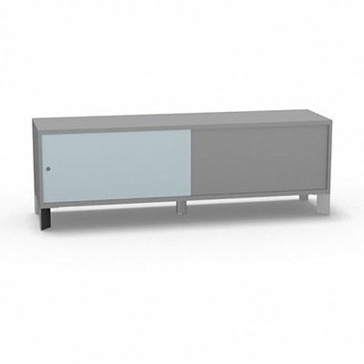 Armoire sur pieds H. 55,2 x L. 165 x P. 43,2 cm - structure dcor gris aluminium - portes coulissantes Altuglas coloris bleu lagon avec accs double face