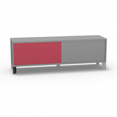Armoire sur pieds H. 55,2 x L. 165 x P. 43,2 cm - structure dcor gris aluminium - portes coulissantes Altuglas coloris rouge avec accs double face