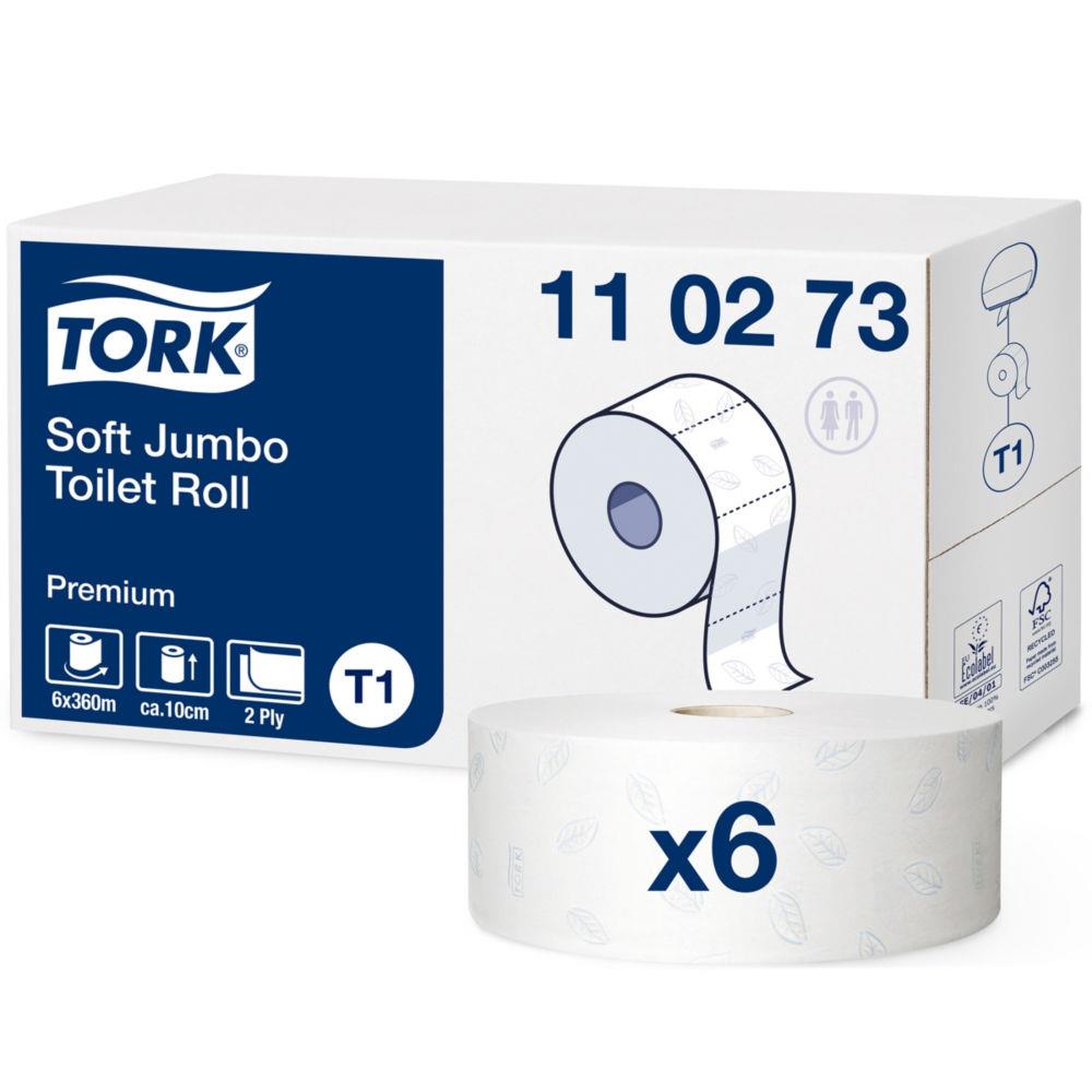 Colis de 6 bobines de papier toilette maxi Jumbo Tork Premium  - 110273 - doux 2 plis - pour TORK T1