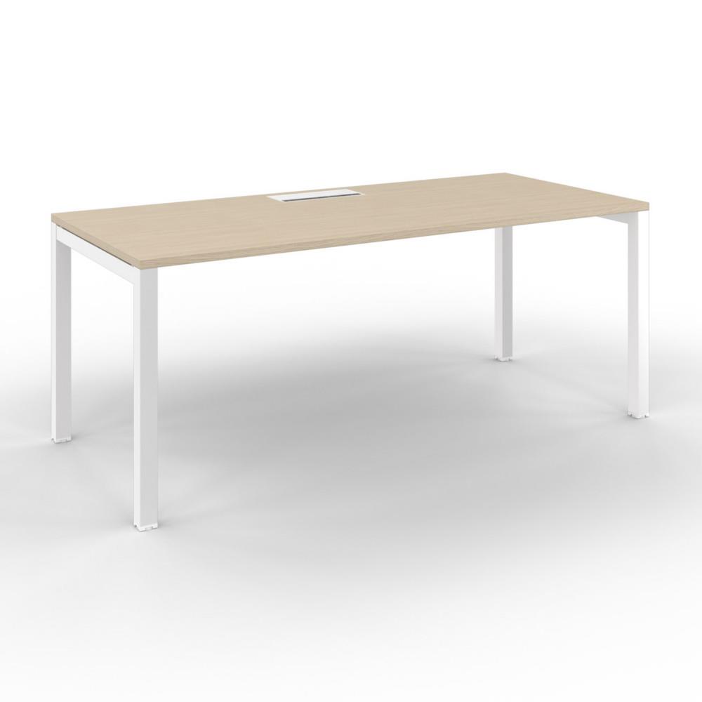 Bureau droit Osmose avec trappe d'acc�s - L180 x P80 cm - Plateau Ch�ne - Pieds Blanc