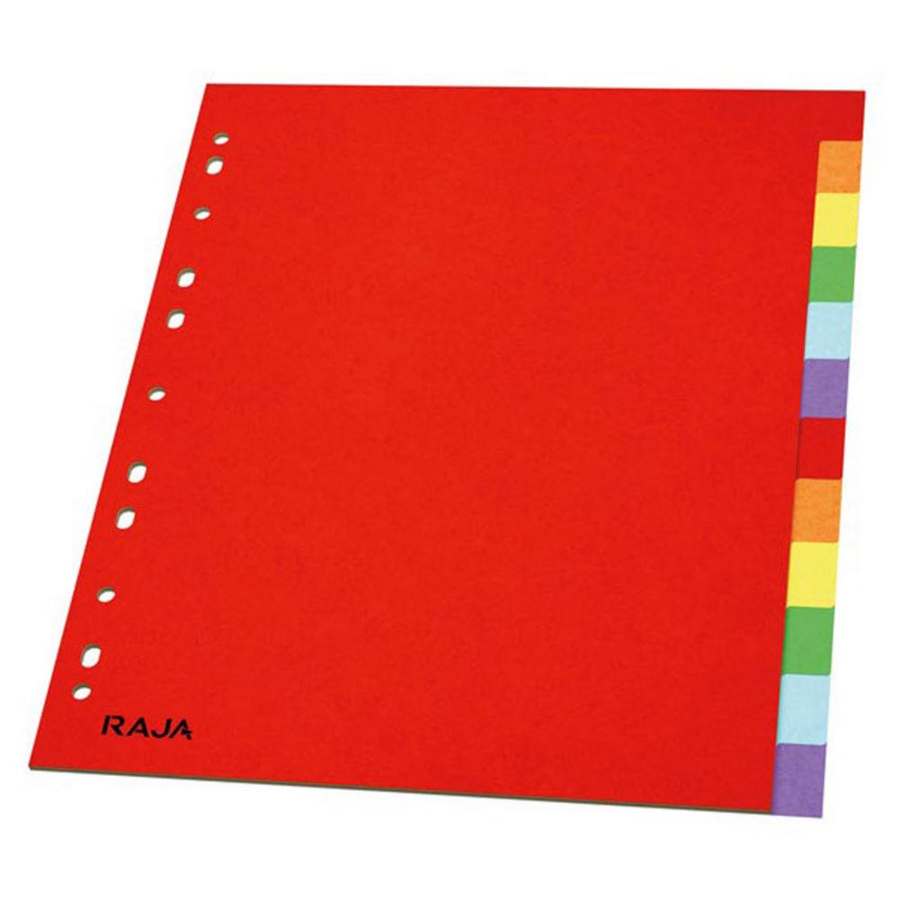Intercalaires neutres A4+ Raja - en carte standard - 160g - couleur - 12 onglets