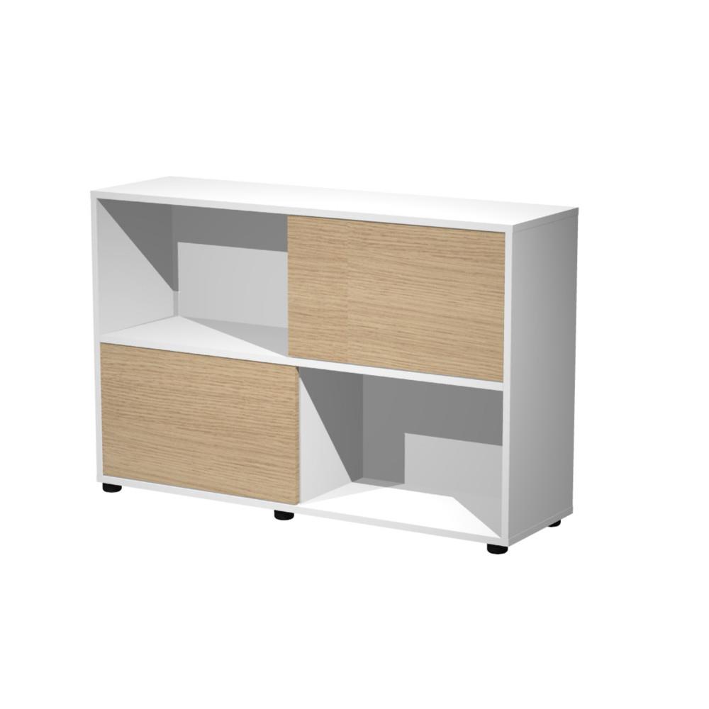 Bibliothque Athena 4 cases avec 2 portes coulissantes - L 120 x H 79 cm - chne et blanc