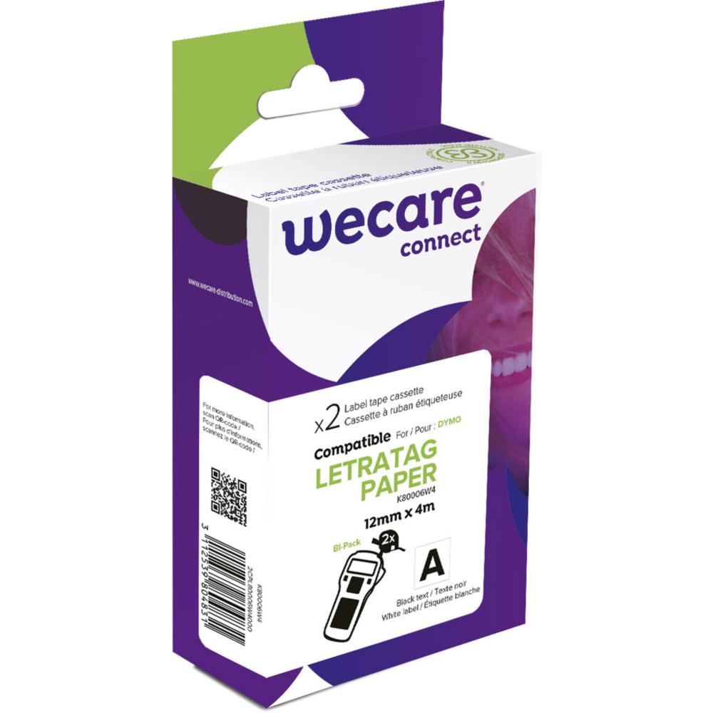 Ruban compatible Wecare Letratag Paper Dymo - K80006W4 - Cassette 12 mm x 4 m - Bo�te de 2 - Noir sur Blanc