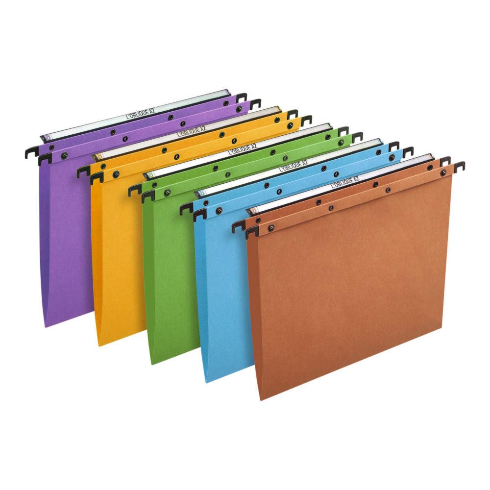 Dossiers suspendus AZO en carte Canson coloris assortis - pour tiroir - dos V - lot de 25