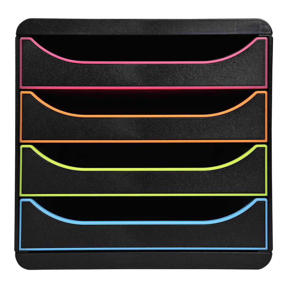 Module de classement Exacompta Big box Black Office - 4 tiroirs pour documents A4+ - Noir / Faades arlequin