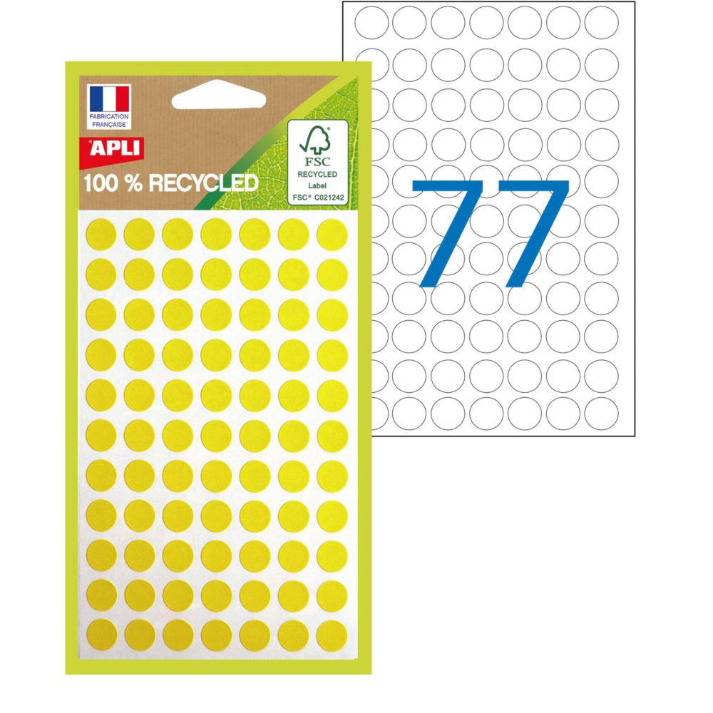 Pastilles adhsives recycles Apli - diam.8 mm Jaune - Pochette de 464
