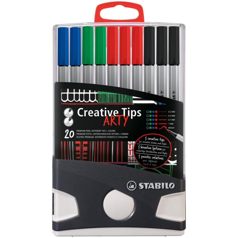 Feutres de dessin Stabilo Creative Tips Arty - 5 pointes diff�rentes - Pochette de 20 coloris assortis