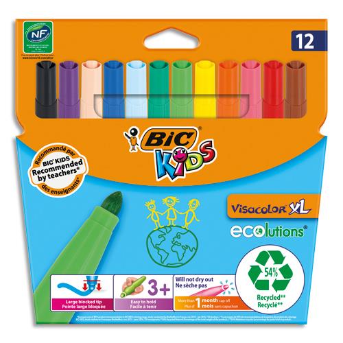 Etui de 12 feutres de coloriage Bic Kids Visacolor XL - pointe ogive extra large - coloris assortis