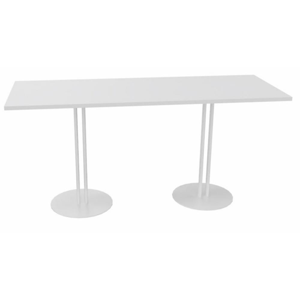 Table rectangle Flora hauteur 74 cm plateau Blanc 140 x 60 cm - 2 pieds tube mtal Blanc