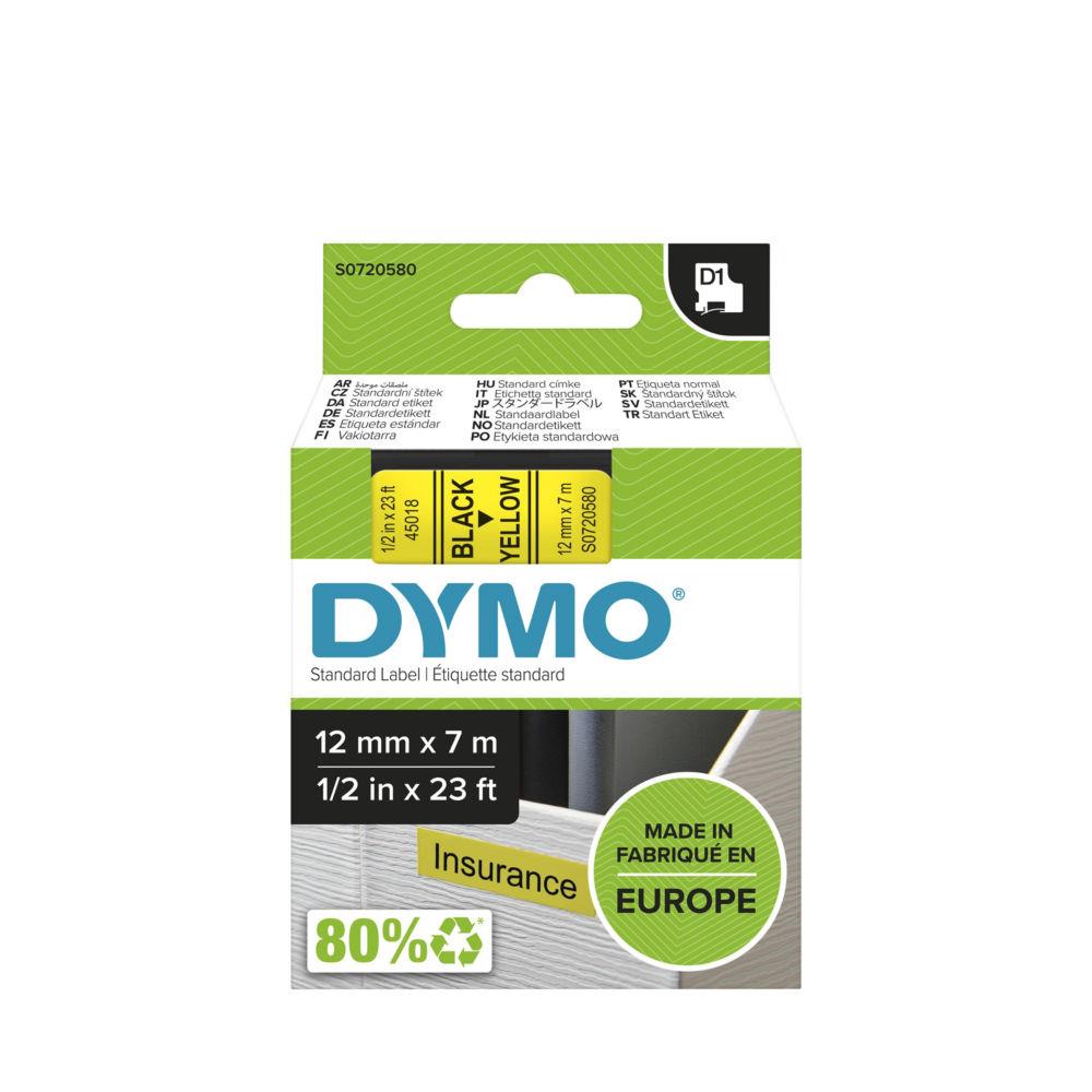 Ruban Dymo D1- 45018 - Ruban noir/jaune - 12 mm x 7 m