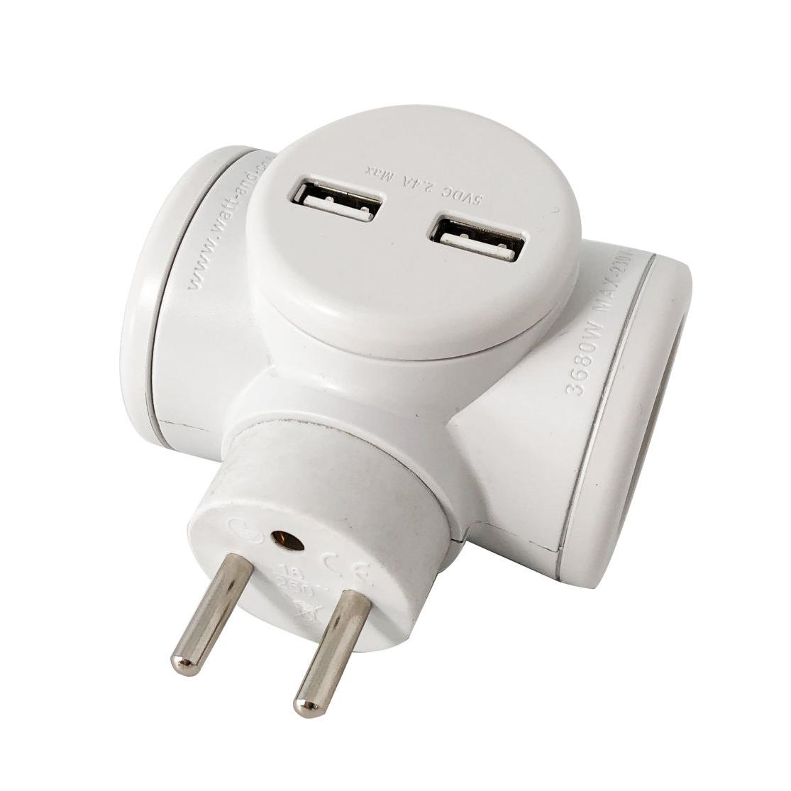 Multiprise rotative 2 prises lectriques + 2 ports USB Watt&co - Blanc