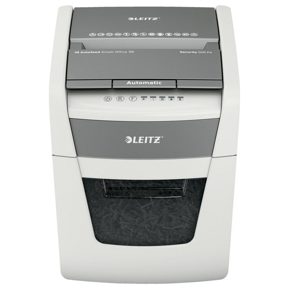 Leitz autofeed 50x p4 small office destructeur de papier destruction croise 55 db 22 cm blanc