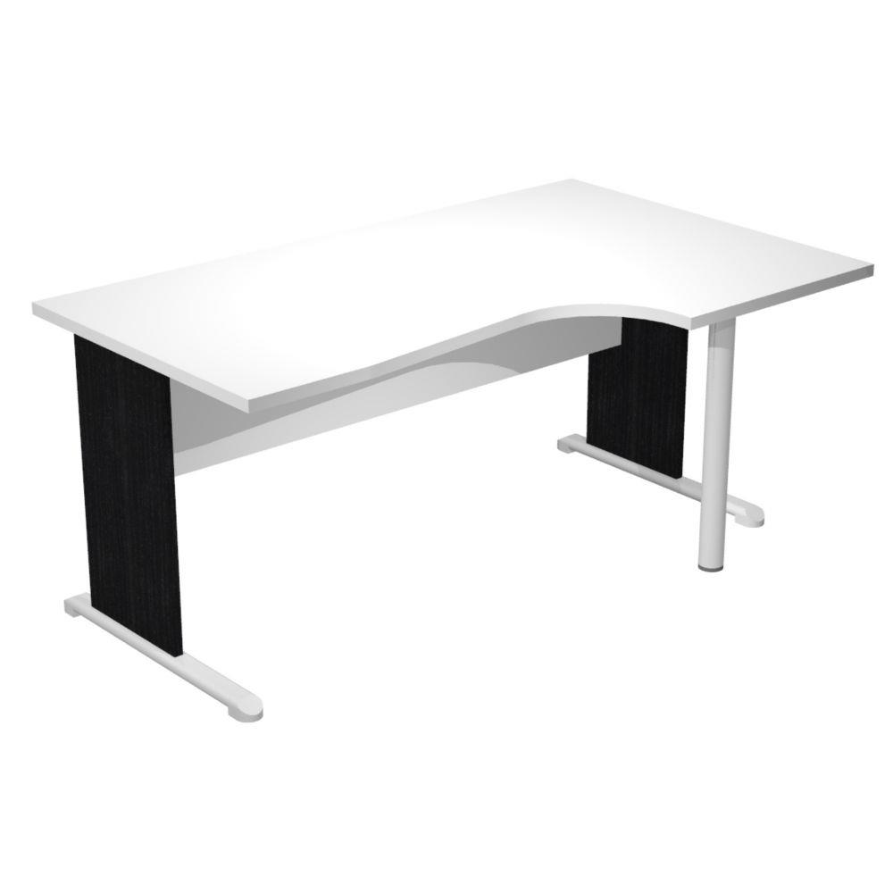 Bureau compact retour  droite Pulse Bois - L160 x P100 cm - Plateau Blanc - Pieds L Noir