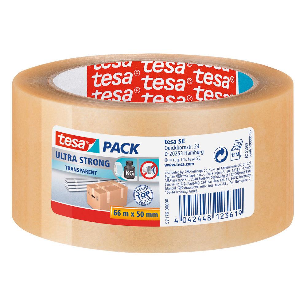 Ruban adhsif d'emballage tesapack PVC Ultra Strong 65 microns - 50 mm x 66 m - transparent