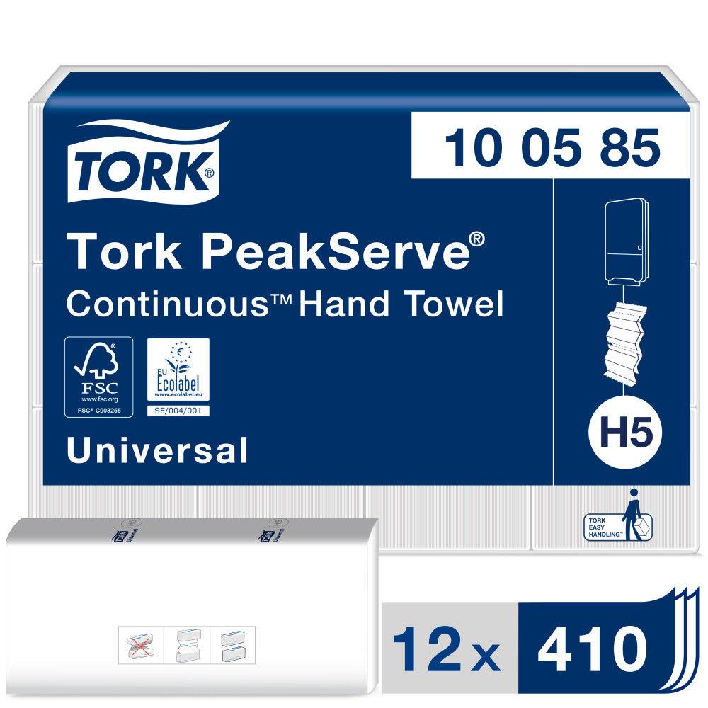 Essuie-mains continu PeakServe 1 pli - 100585 - blanc - carton 12 x 410 units - pour TORK H5