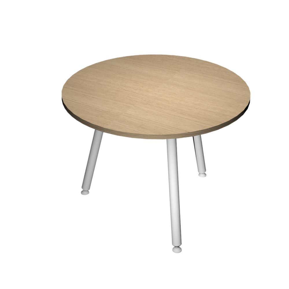 Table ronde Knot - L 80 cm plateau chne - 3 pieds inclins - mtal blanc