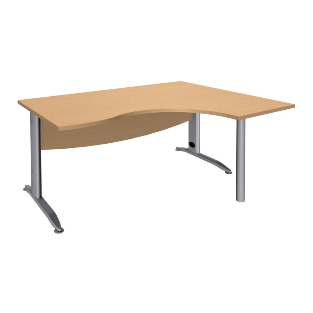 Bureau compact retour  droite Impact mtal 2 - L 160 x P 120 cm - plateau htre - pieds L aluminium