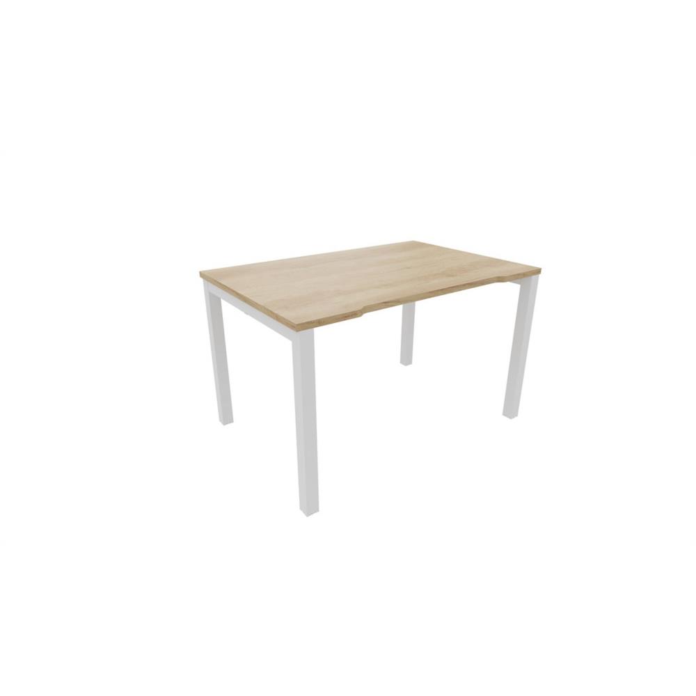 Bureau droit Osmose L120 x P80 cm plateau �chancr� Ch�ne Nebraska - pieds m�tal Blanc
