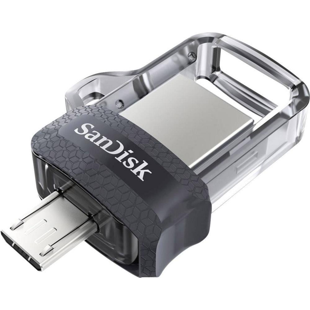 Sandisk ultra dual m3.0 lecteur usb flash 32 go usb type-a / micro-usb 3.2 gen 1 (3.1 gen 1) noir, argent, transparent