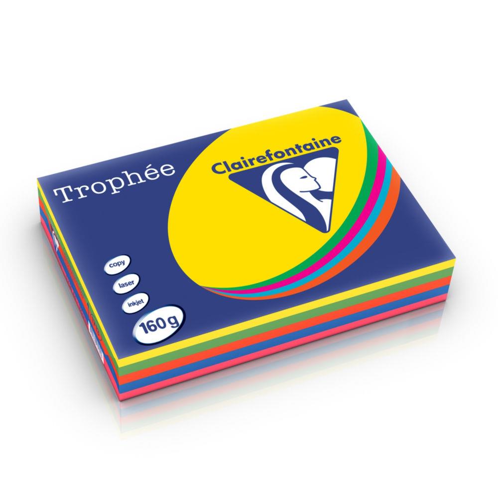 Papier couleur Trophe - 160 g - A4 - coloris assortis intense : soleil - menthe - cardinal - bleu - fuschia - ramette de 5x50 feuilles