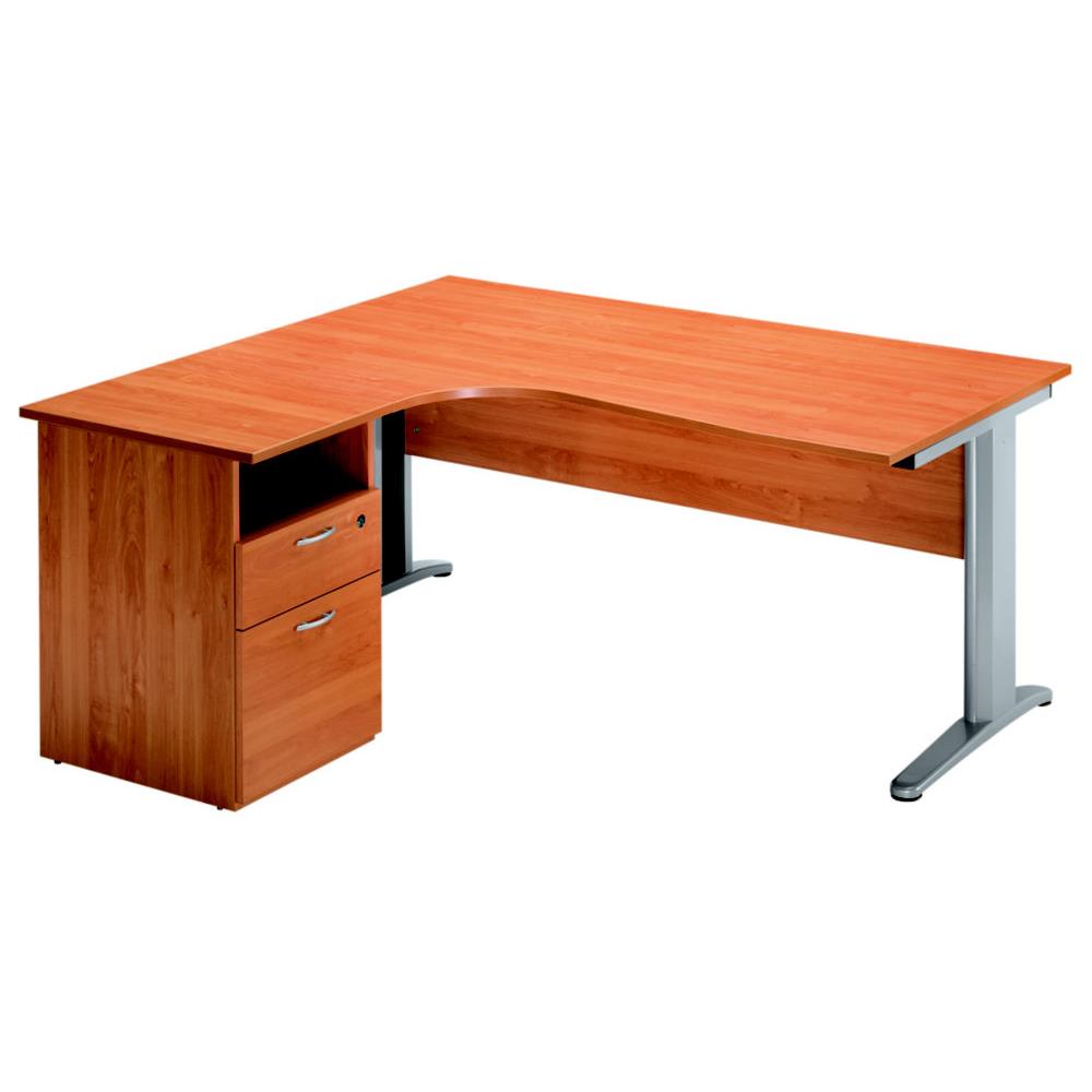 Pack Pulse m�tal - 1 bureau compact retour � gauche aulne - pieds L aluminium - 1 caisson hauteur bureau prof. 60 cm