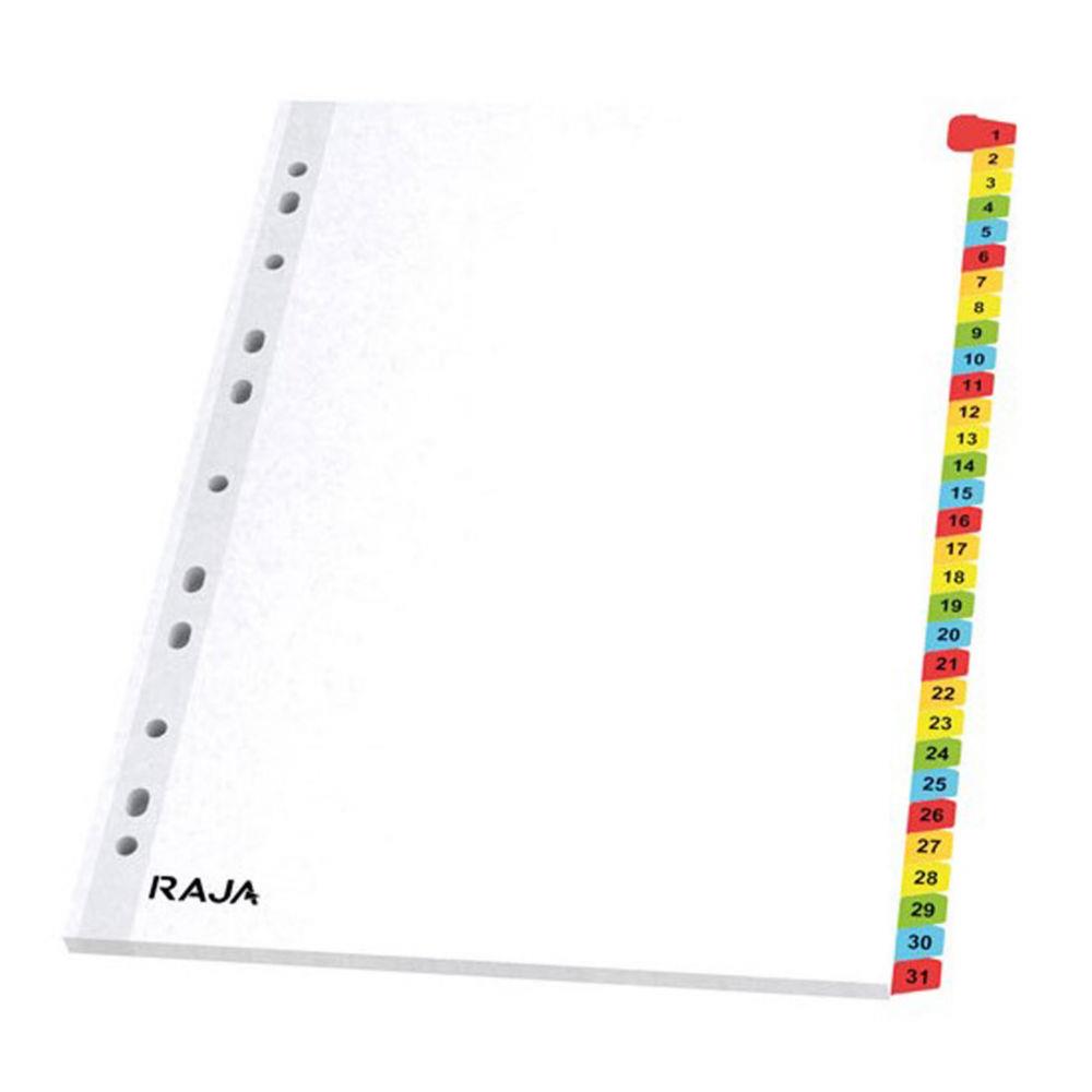 Intercalaires numriques Raja - A4 - en bristol blanc - 31 divisions couleur