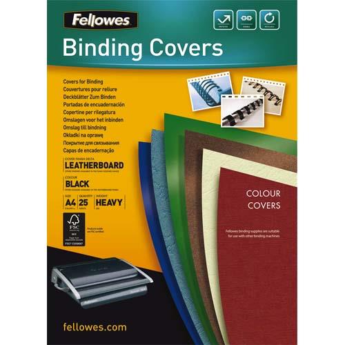 Couvertures Fellowes Delta - format A4 - en carton effet grain cuir - noir - bote de 25