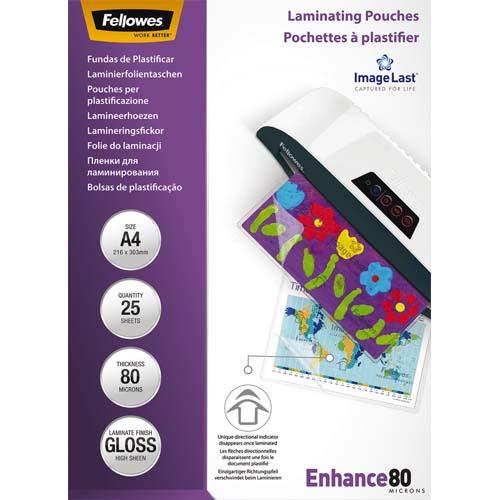 Pochettes de plastification Fellowes - A4 - 80 microns - bote de 25