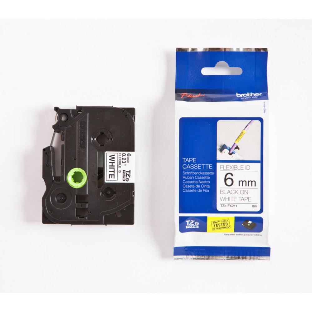Cassette  ruban Brother pour tiqueteuse TZe-FX211 - Noir sur blanc, 6 mm de large