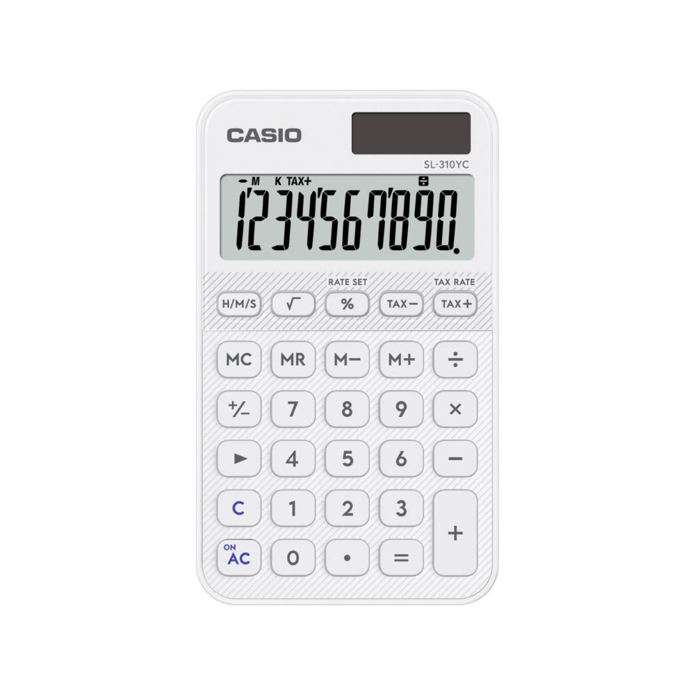 Calculatrice de poche Casio SL-310YC - 10 chiffres - Grand �cran - Etui de protection inclus - Blanc