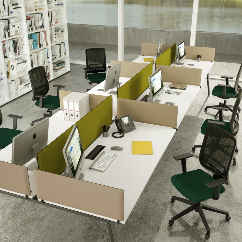 Panneau cran frontal acoustique Moody pour bureau Bench - 400 x 1600 mm - tissu vert - fixations blanches