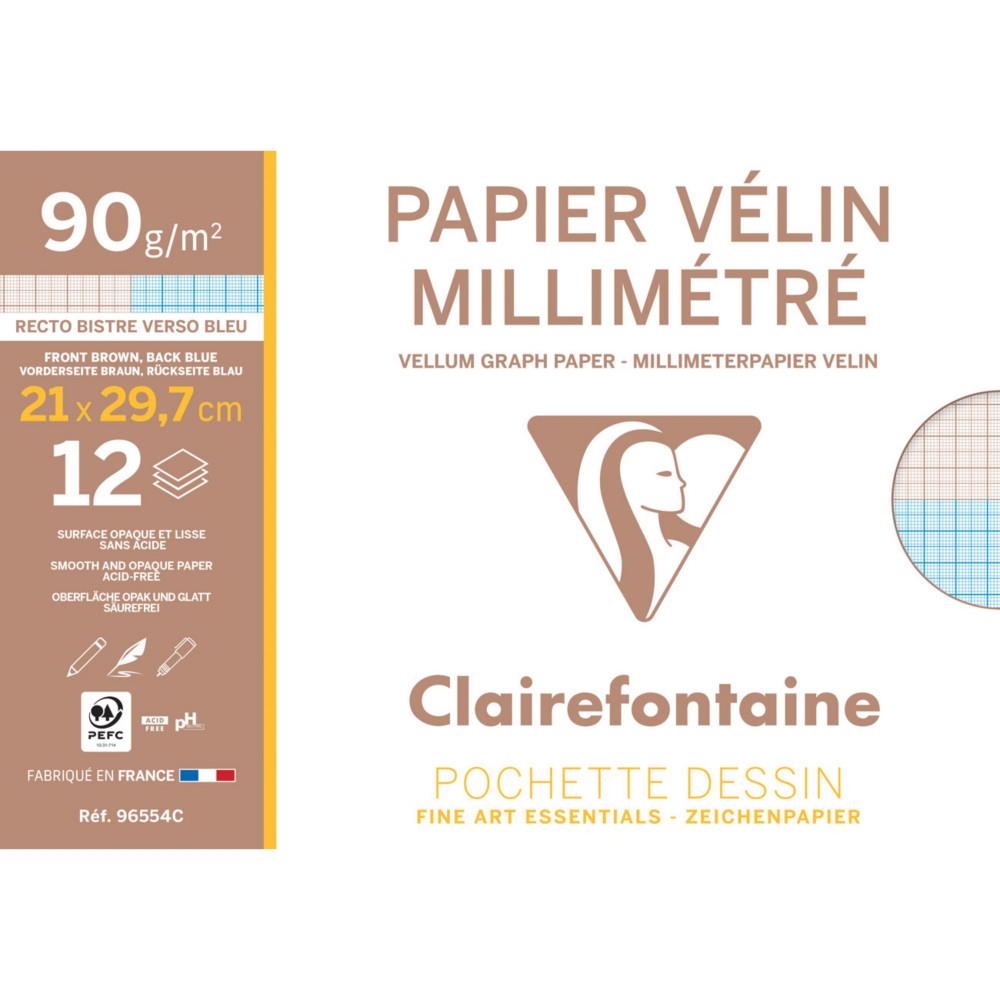 Papier V�lin Clairefontaine millim�tr� - A4 - 90 g - Pochette dessin de 12 feuilles
