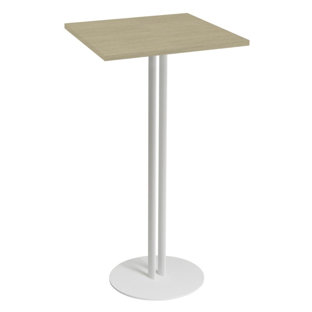 Table carre Flora hauteur 110 cm plateau Chne 60 cm - Pied central mtal Blanc