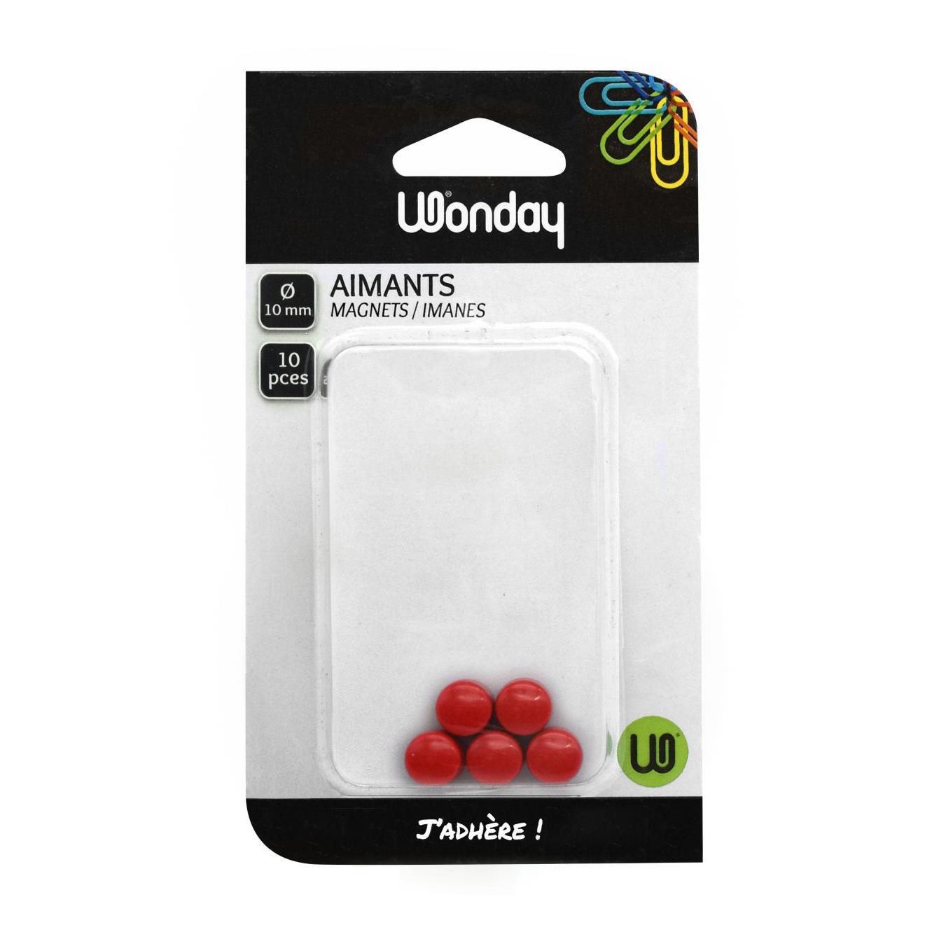 Aimant rond Wonday pour tableau magntique - Diamtre 10 mm - Rouge (blister 10 units)