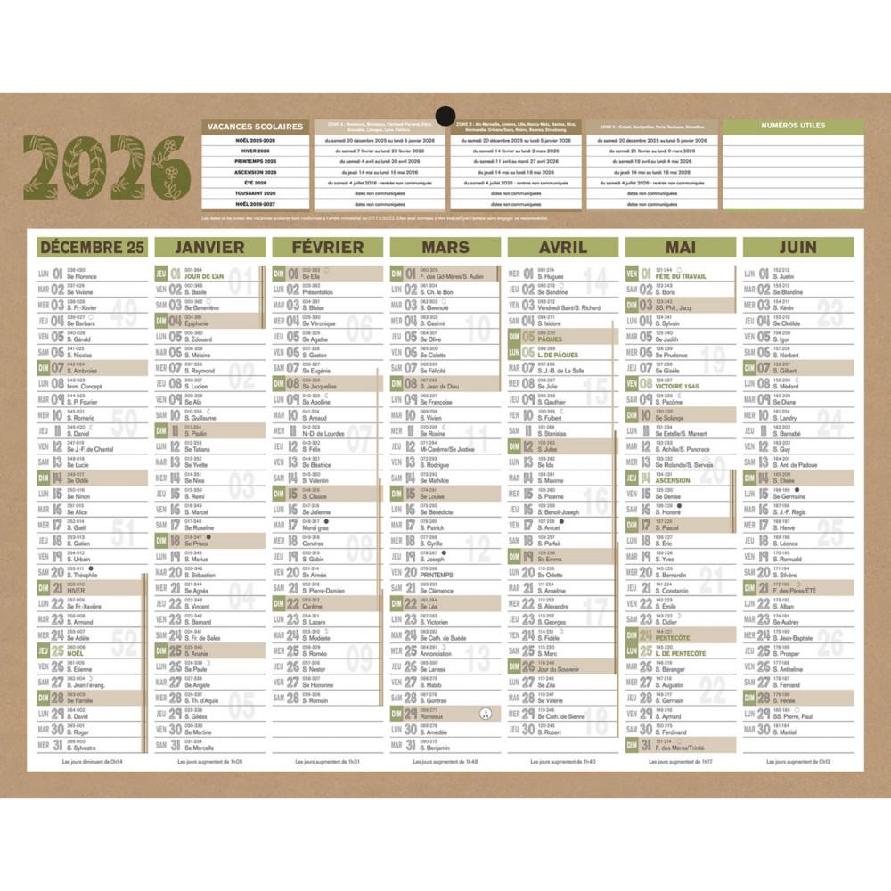 Calendrier mural annuel Bouchut Natura - 21 x 26,5 cm