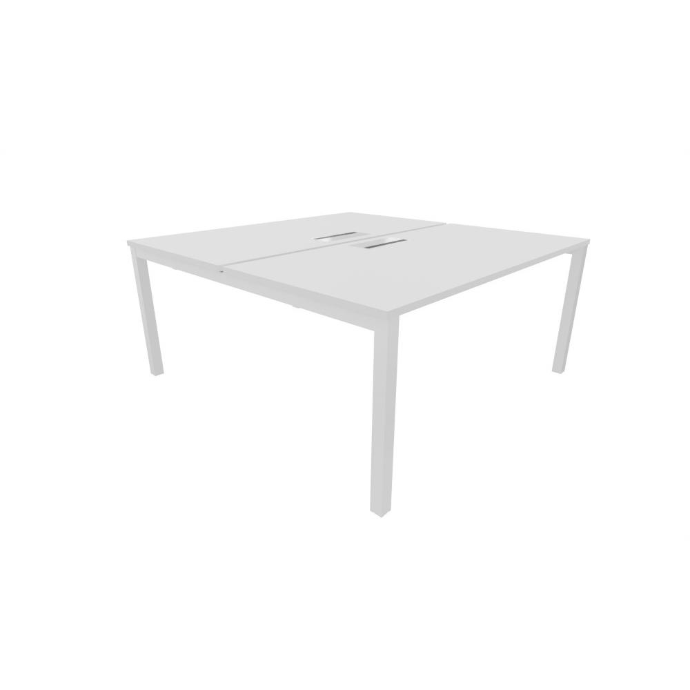Bureau bench 2 postes Osmose avec trappe d'acc�s aux c�bles - module d�part L160 x P163 cm Plateaux Blanc Pieds m�tal Blanc