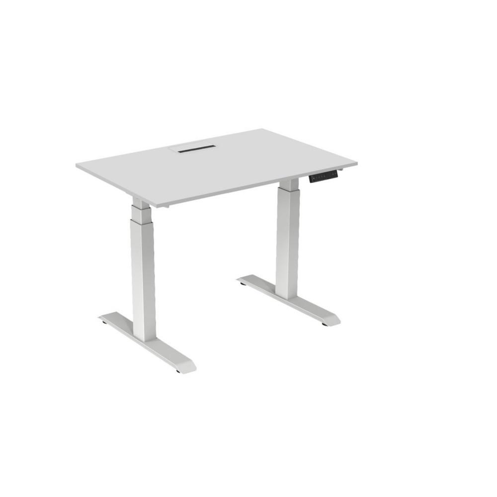 Bureau �lectrique hauteur r�glable Nova L120 cm plateau avec top access Blanc - pieds m�tal Blanc