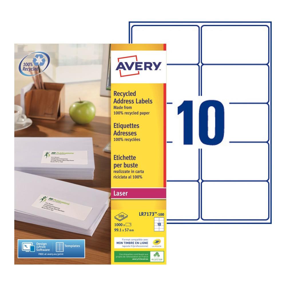 tiquettes adresses recycles LR7173 Avery - pour imprimante laser - 99,1 x 57 mm - blanc - 1000 tiquettes par bote