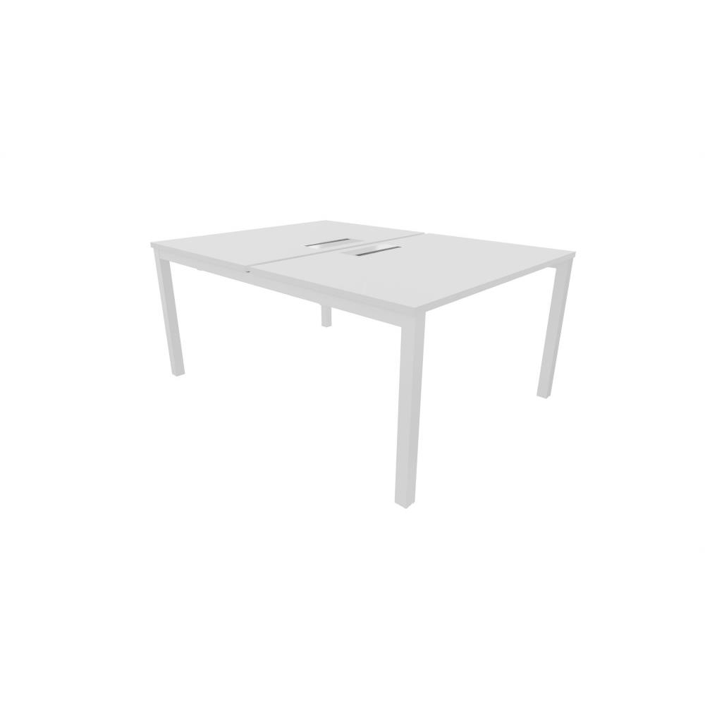 Bureau bench 2 postes Osmose avec trappe d'acc�s aux c�bles - module d�part L120 x P163 cm Plateaux Blanc Pieds m�tal Blanc