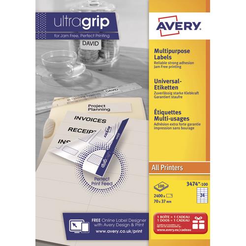 Etiquettes Avery 3474 - 70 x 37 mm - laser - jet d'encre ou copieur - blanc - bote de 2400
