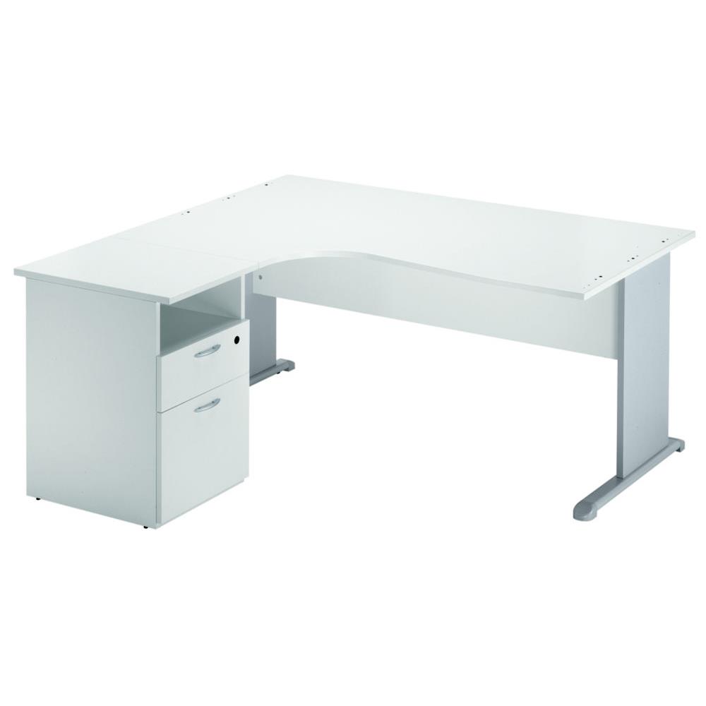 Pack Pulse Tendance - 1 bureau compact retour  gauche - blanc - pieds aluminium - 1 caisson hauteur bureau prof. 60 cm