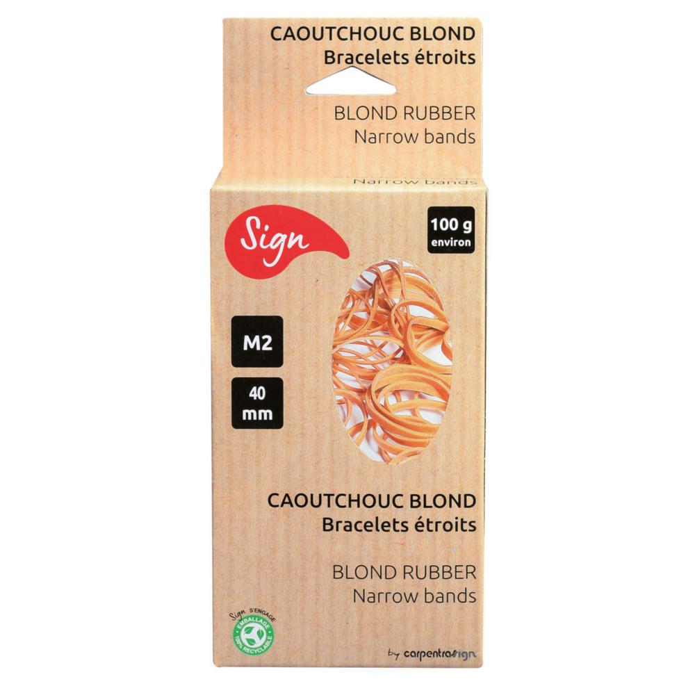 Elastique 40 x 1,5 mm Sign en caoutchouc blond de qualit� sup�rieure - Bo�te de 100 g