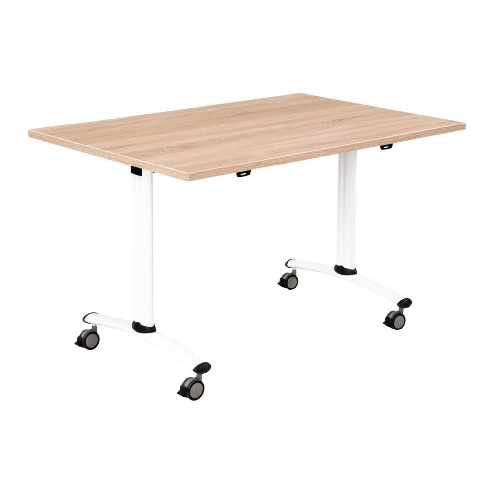 Table mobile � plateau basculant L120 x P80 cm - Plateau Ch�ne canadien pieds Blanc